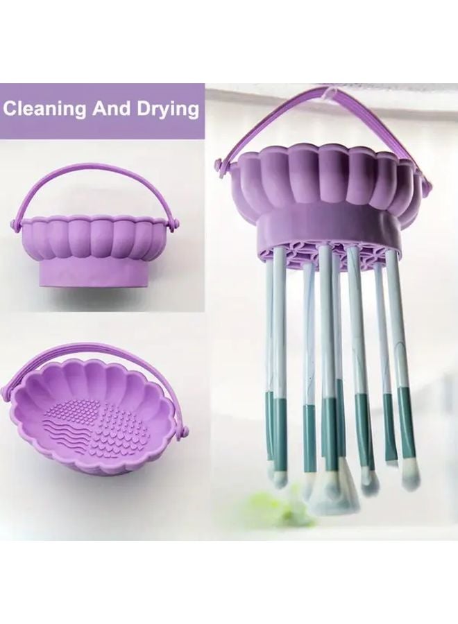 Purple Makeup Brush Cleaning Bowl With Drying Rack For Brushes And Powder Puffs - Image 2
